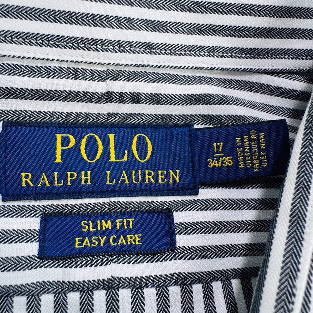 Polo Ralph Lauren Oxford Shirt Men 17 34/35 XL Black Striped Button Front L/S - Picture 3 of 8